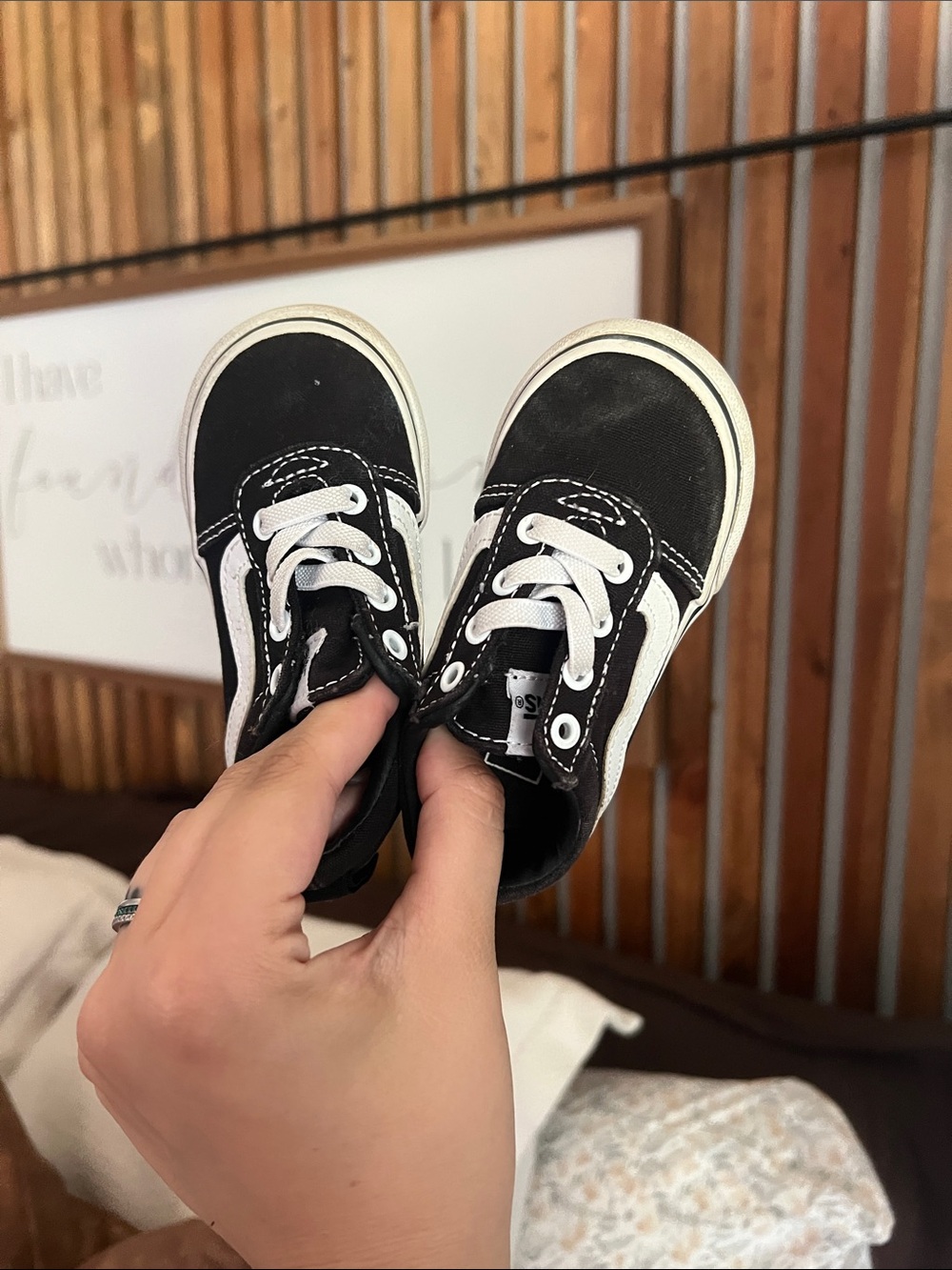 Kids Black Vans Skate Shoes with White Trim